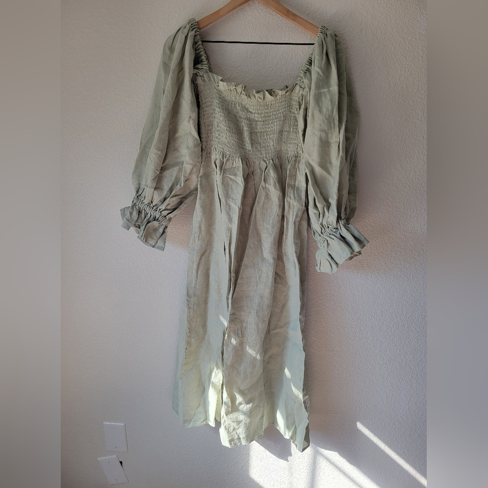 Sleeper 100% linen sage green atlanta midi dress, medium - Picture 10 of 14